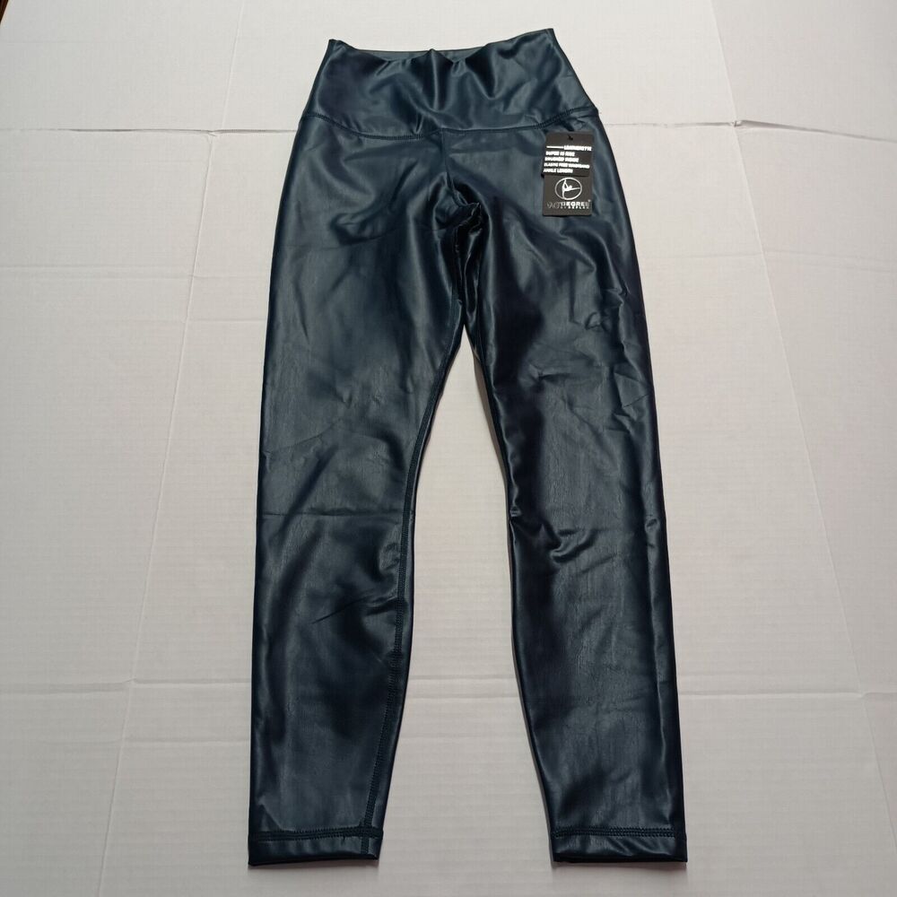 90 Degree By Reflex High Waist High Shine Faux Leather Fleece Lined Super Medium